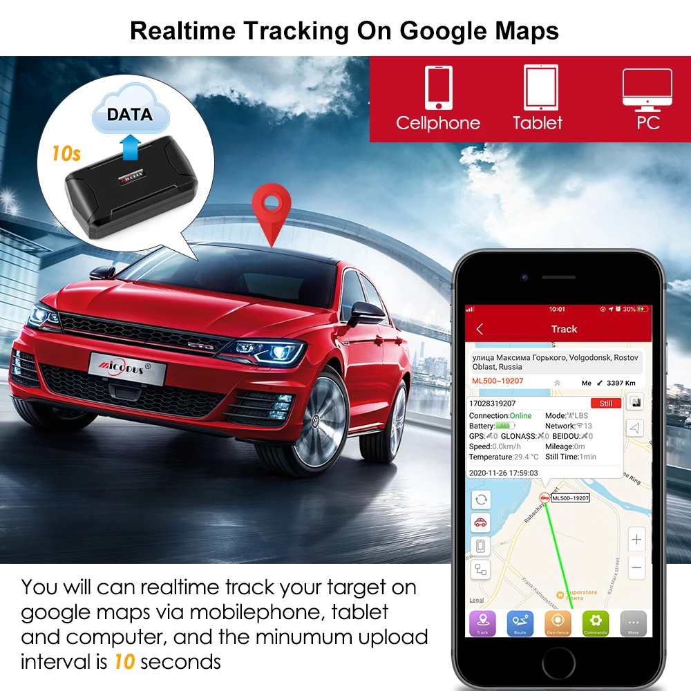 MiCODUS ML500 Temperature Sensor Fleet Tracking 5000mah Asset Gps Satellite Magnetic Mini Gps Real Time Car Locator Tracker