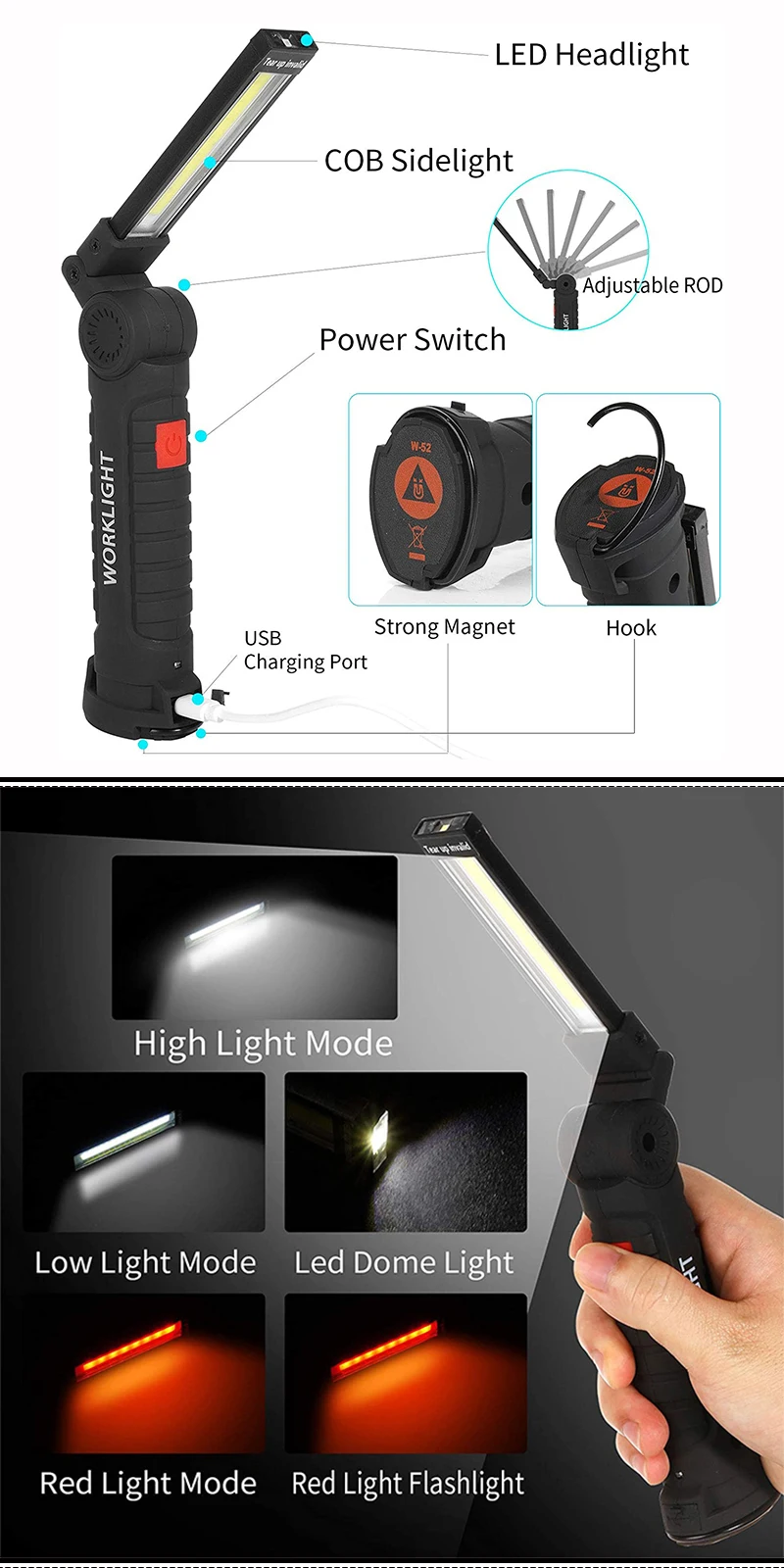Mechanic Light With Base And Hanging Hook 360 Degree Rotate 5
