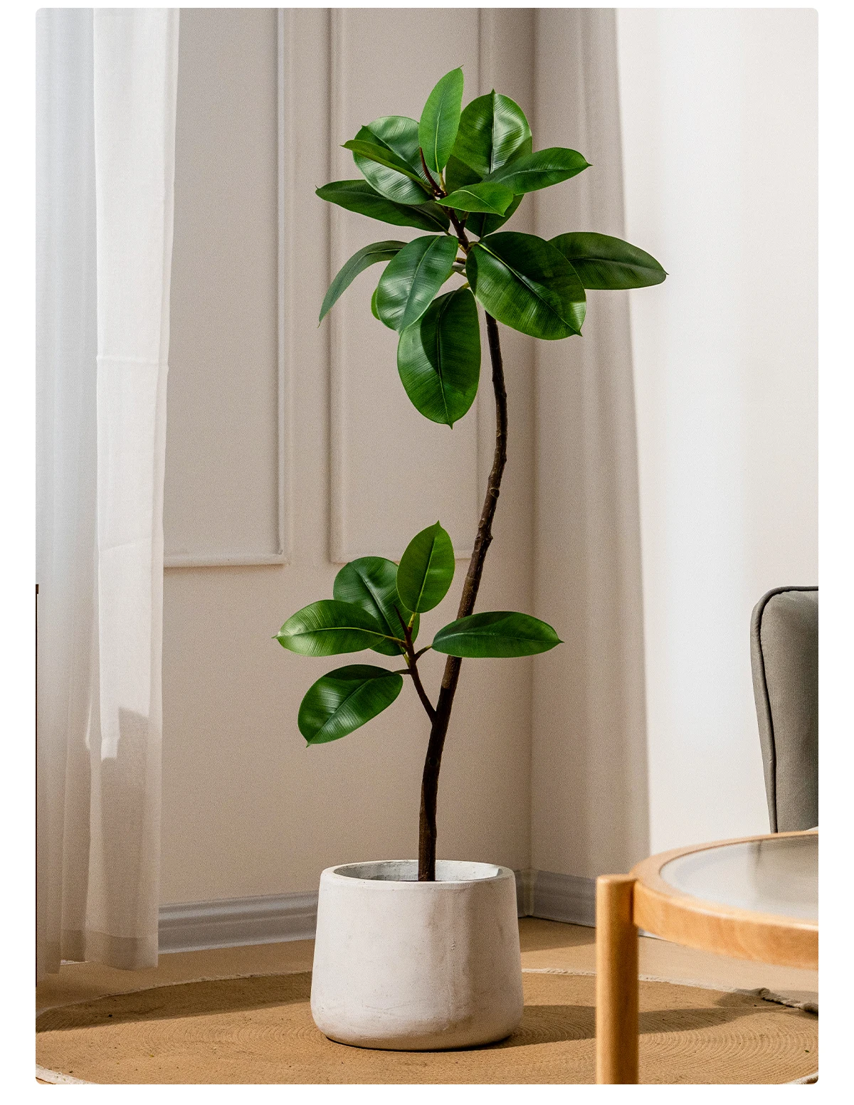 Best-Selling 2m Large Green Artificial Banyan Trees Piano Leaves Indoor Living Room Decor Silk Faux Grass for Office Decoration details