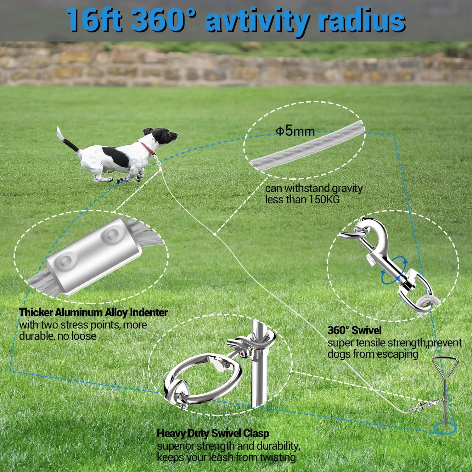 Heavy Duty Dog Tie Stake Metal Snaps Ties Cable Dogs Stakes Outdoors