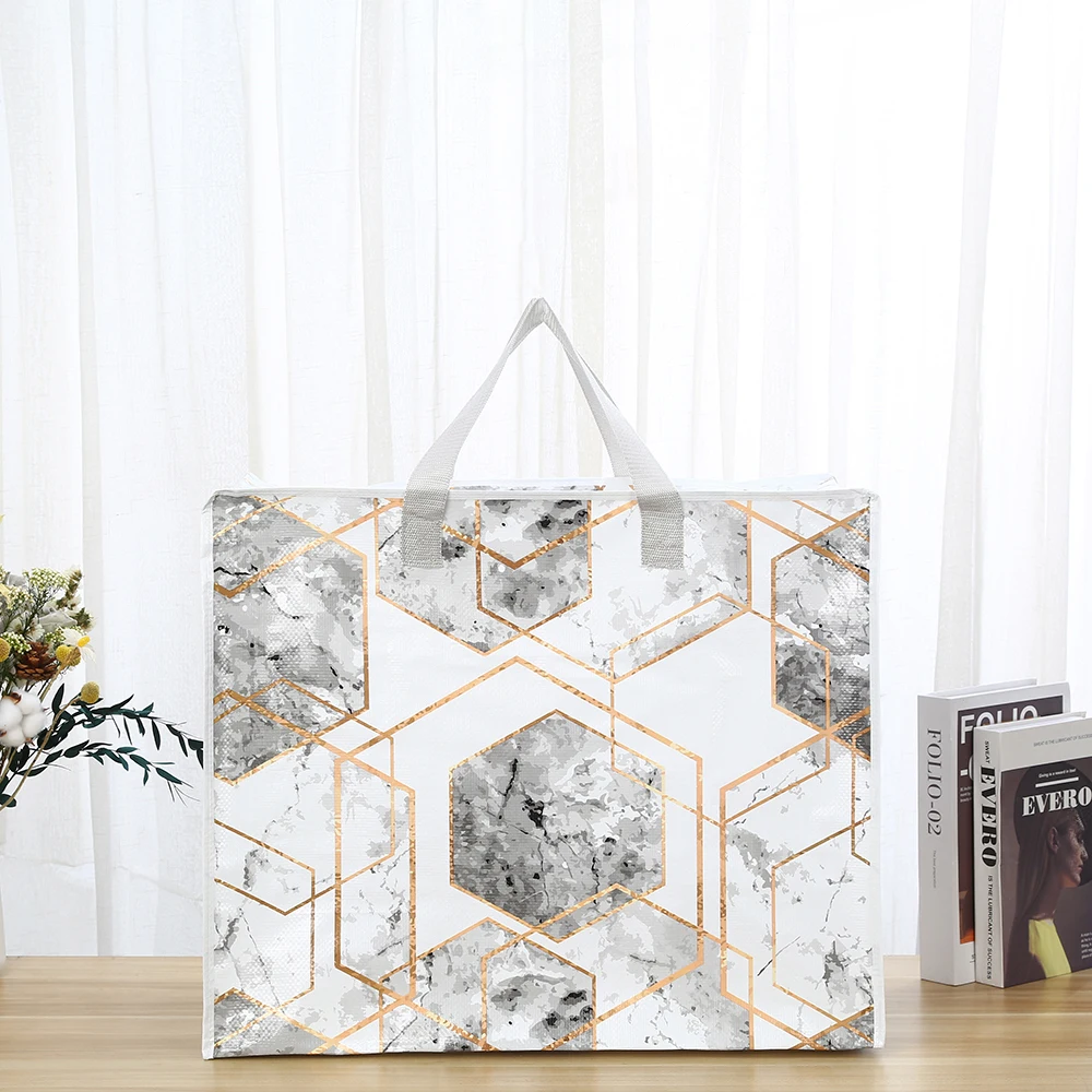 Custom Full Color Printing Large Moving Storage Packaging Bag PP Woven Shopping Grocery Gift Bag with Zipper