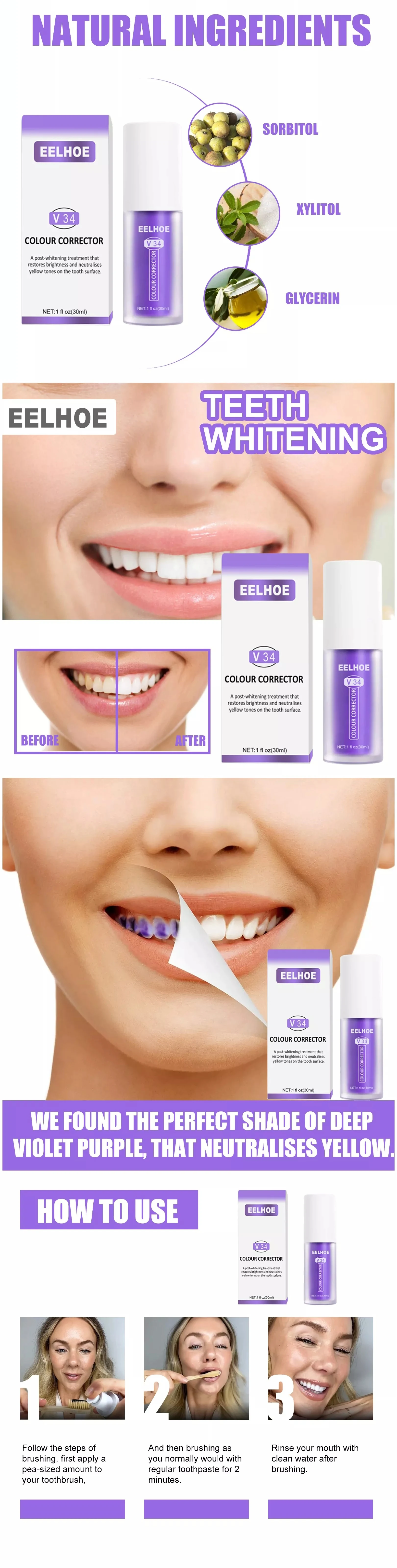 Sensitive Teeth Toothpaste V34 Colour Corrector For Yellow Teeth Oral