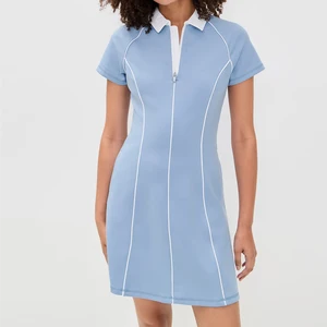 Wisrise Fashion Factory New Design Women's Light Blue Contrast Trim Short Sleeve Polo Mini Dress for Daily Outings