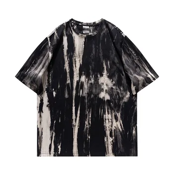 Street Style Pure Cotton Tie Dye Short Sleeves Oversized 180 Grams 100% Cotton Black T-Shirts