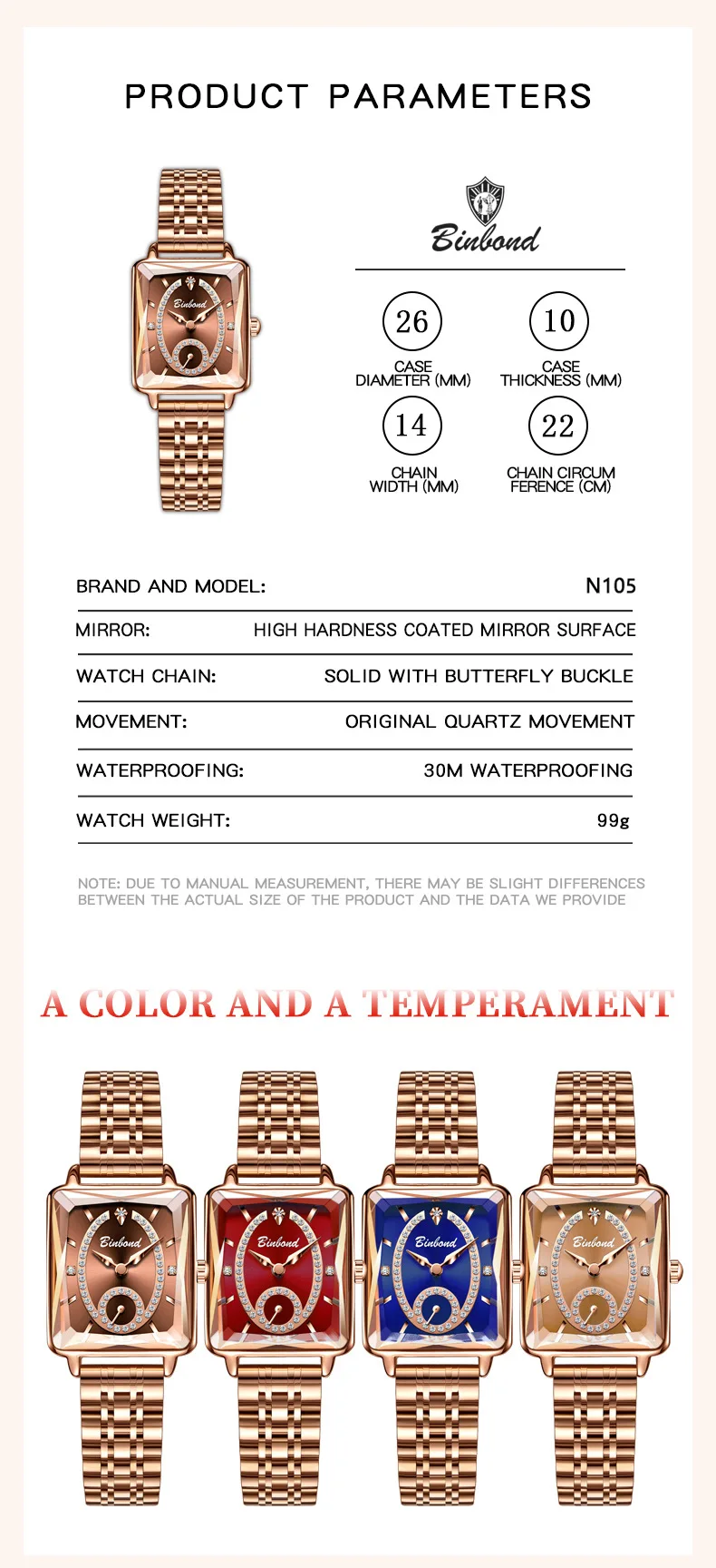 BINBOND Schmuck für Frauen Mädchen Uhr N105 105 Mode Diamant Elegante Damen  uhren Neue Klassiker Lady Armband Relogio Feminino