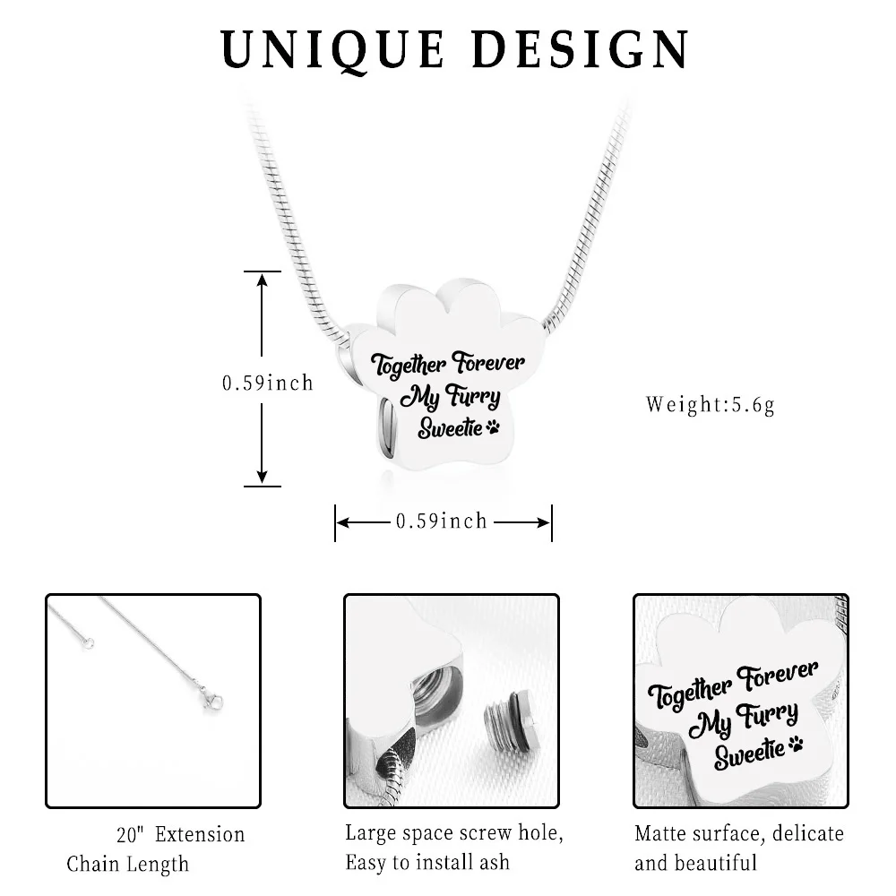 Cremation jewelry cat paw stainless steel urn necklace to commemorate pets / relatives seven styles of optional aluminum urns