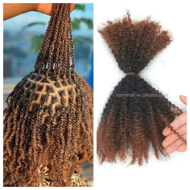 KAMA Twisted/Braids Bulk Human Hair 4C Texture 50g Braiding Human Hair Bulk Afro Curly Kinky Hair Extension for Twists
