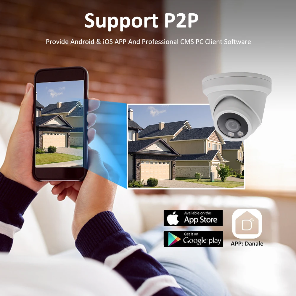 OEM Support 5MP POE Ip Camera Outdoor Turret Full Color Camera WDR  Fixed Lens Built in Mic Motion Detection P2P
