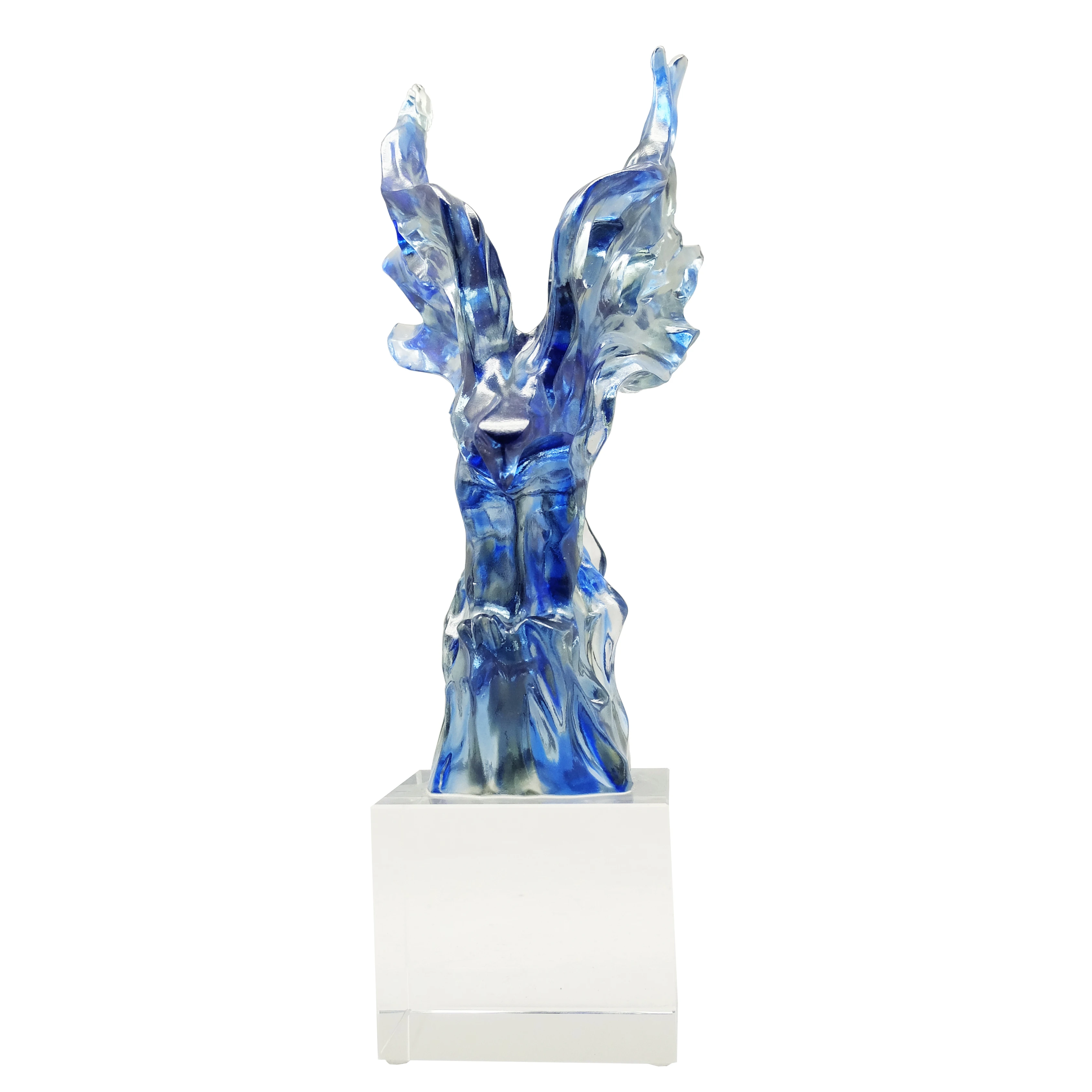 Small Bridge Hot Selling Company Annual Meeting Trophy Custom Uv Printing Engraving Liuli Crystal Trophy Award factory