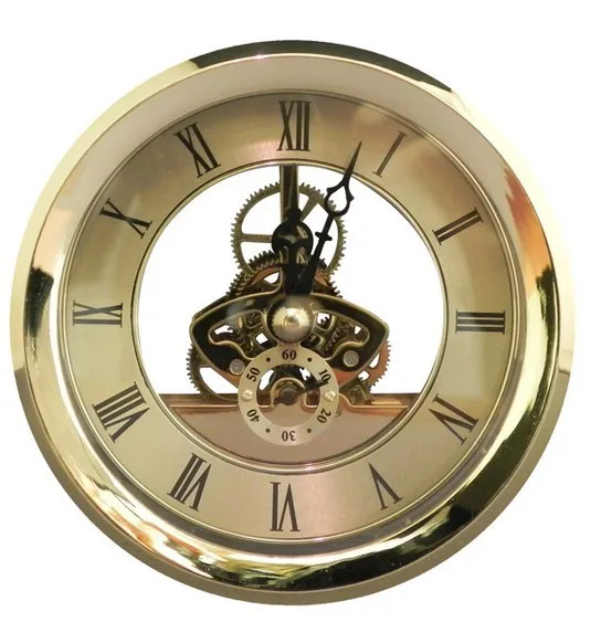 Skeleton Insert Clock Movement NEW Quartz Battery Fit Up 4 1/16" Gold Roman Dial 