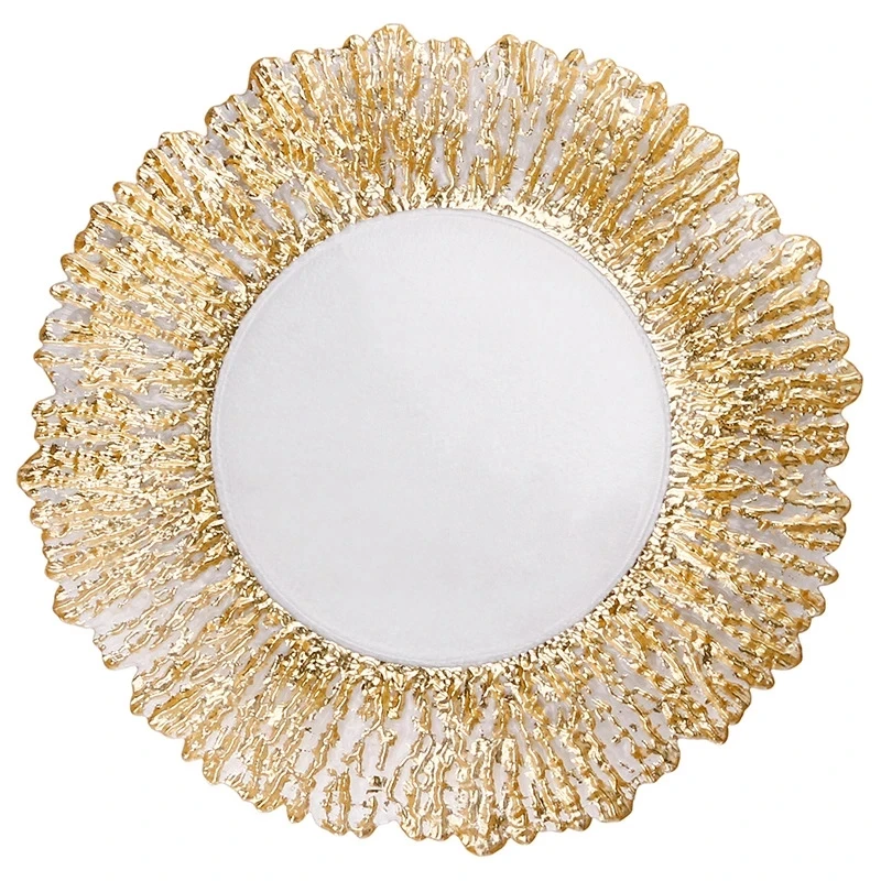 Factory Direct Luxury Gold Clear Glass Charger Plates Wedding Dinner