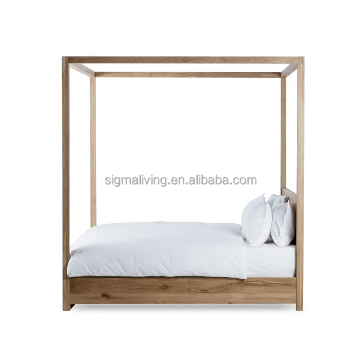 Bedroom big hotel double bed indoor wood furniture canopy bed