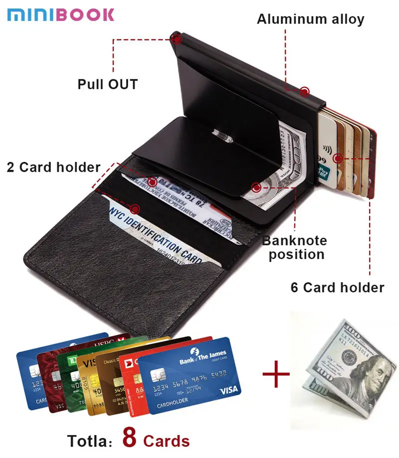 Minibook Rfid Anti-theft Aluminum Alloy Card Bag Carteras Custom Pop Up ...
