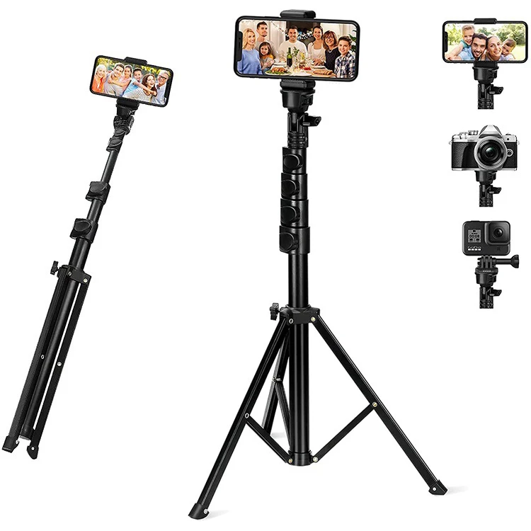 160CM 53in Retractable Aluminum Tripod with Wireless Remote and Phone Clip for TikTok Live,tripod Stand for Phone,video Camera