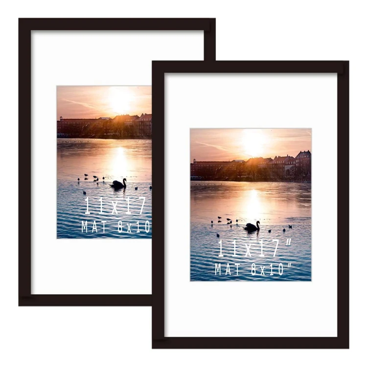 7x14 Black Photo Wood Collage Frame With Mat Displays (3) 4"x6