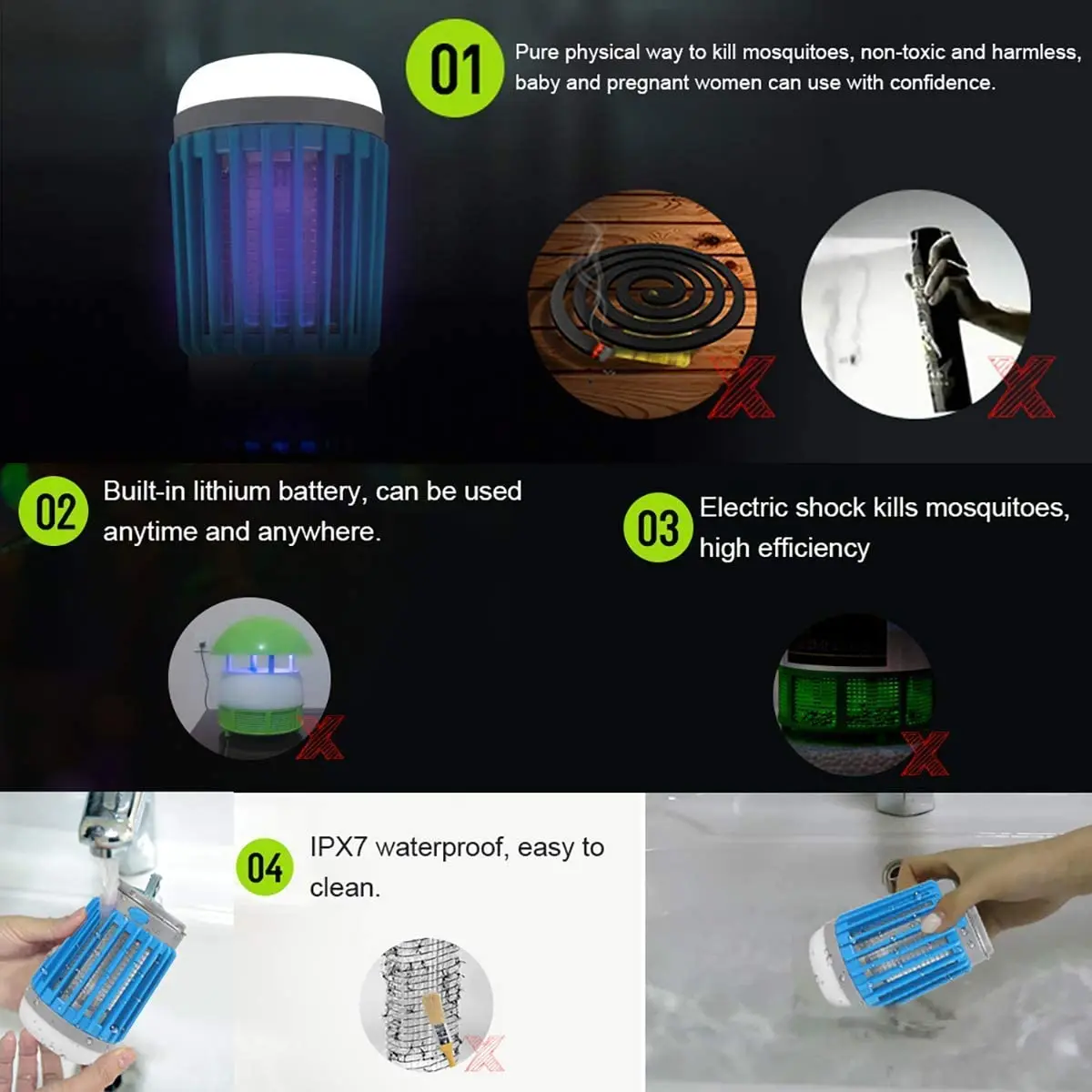 3-in-1 Portable IP67 Waterproof Outdoor USB Rechargeable Camping Lantern LED Flashlight Mosquito Killer Bug Zapper Tent Light details