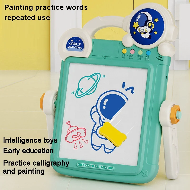 2 in 1 Electronic Double Side Educational Brick Game Painting Table Toy Kids Drawing Board DIY Puzzle Building Blocks with Music