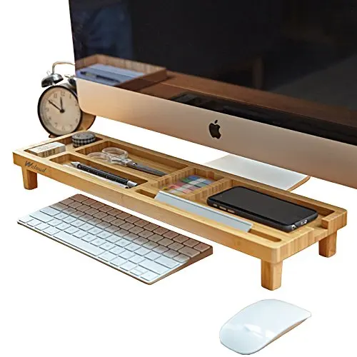 Large Bamboo Desk Organizer Office Supply Book Desktop Small Table Shelf monitor stand