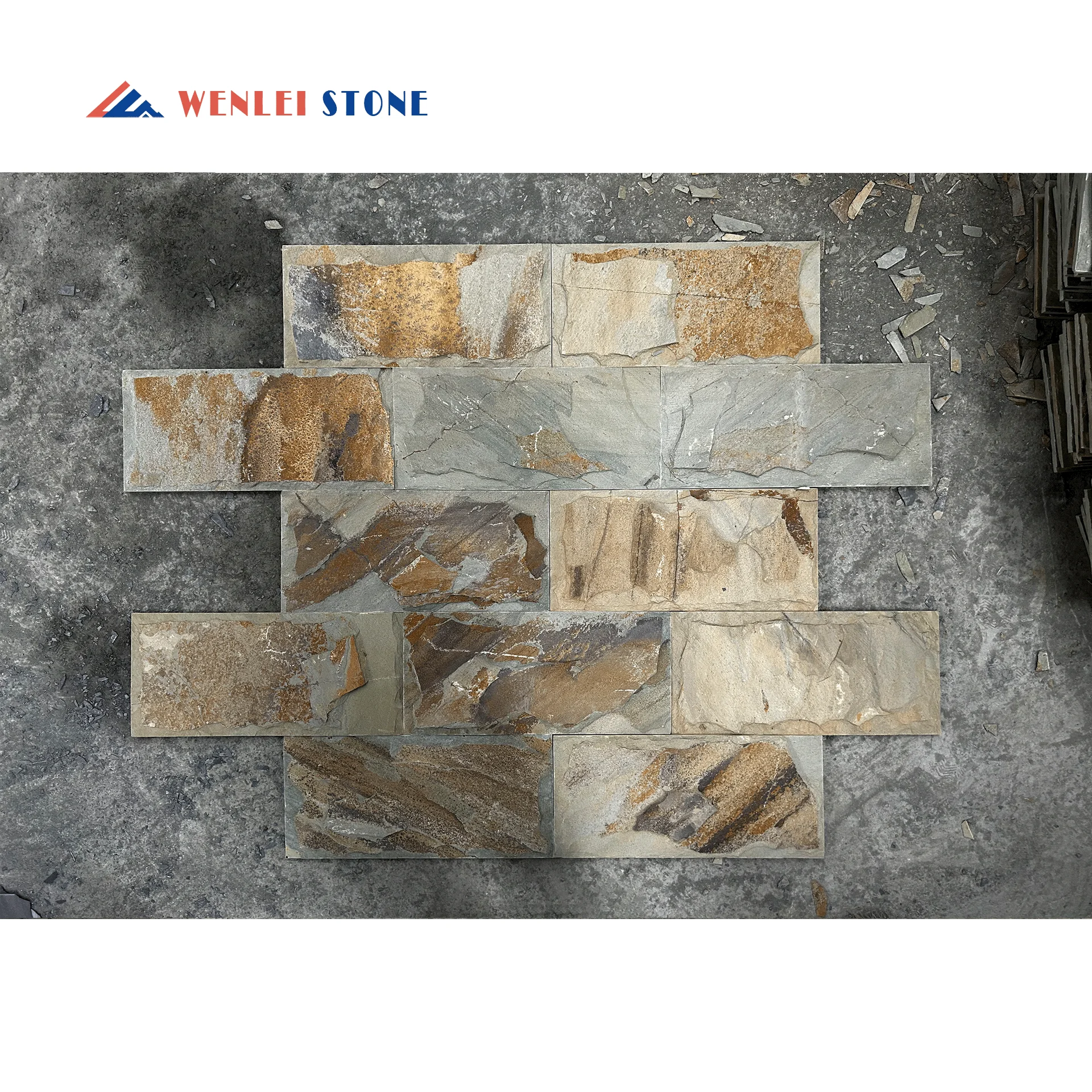 Natural Stone Rusty Color Mushroom Surface Wall Tiles Slate Stone Tiles for Exterior Wall Veneer