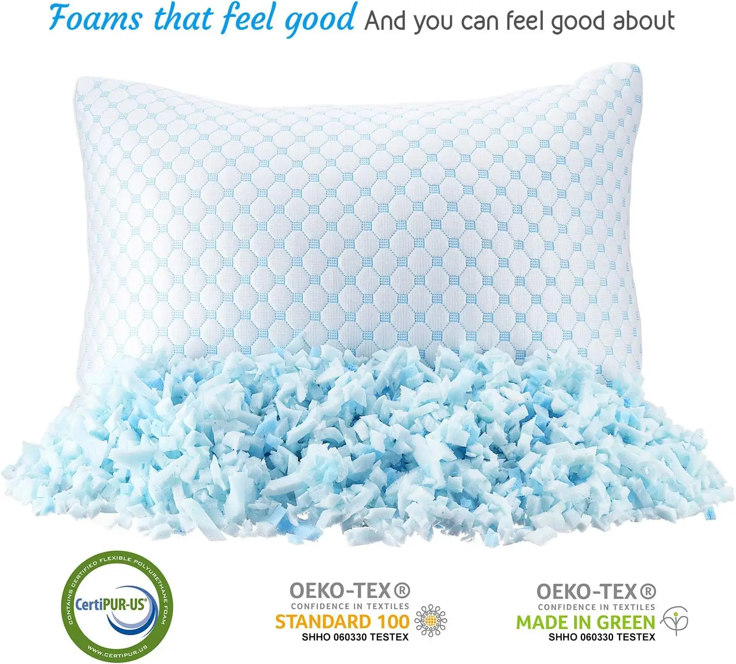 Cool Shredded Memory Foam Pillow Polyester Fiber Custom Neck Support Oeko-Tex King Bedding Solid Rectangle Jacquard Leaves