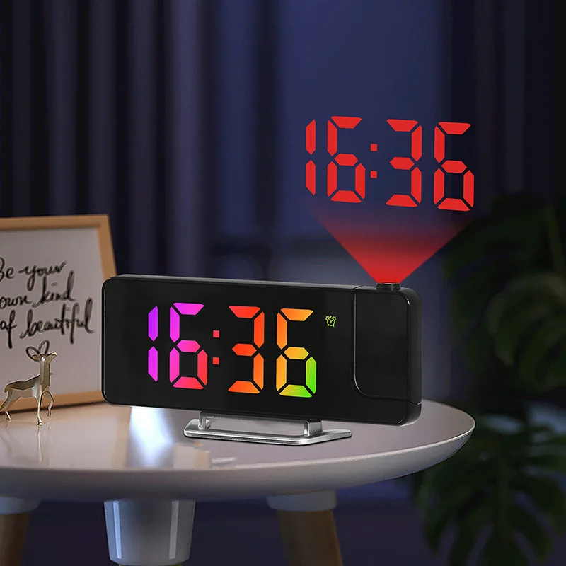 Fashion Mirror Screen Color Numerals LED Digital Alarm Clock With Rotatable Projector Projection Desk Clocks for Bedroom