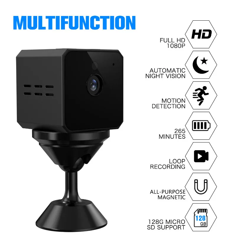 Mini Caméra WiFi 1080P HD | Vision Nocturne | Grand Angle 150° | Batterie Longue Durée | Surveillance Maison/Bureau/Animal