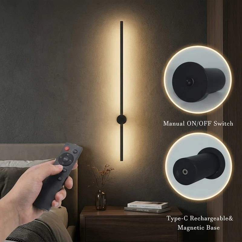 Classic Nordic Wireless Indoor for Home Decor Remote Control Led Battery Operated Mounted Sconce Light Rechargeable Wall Lamp