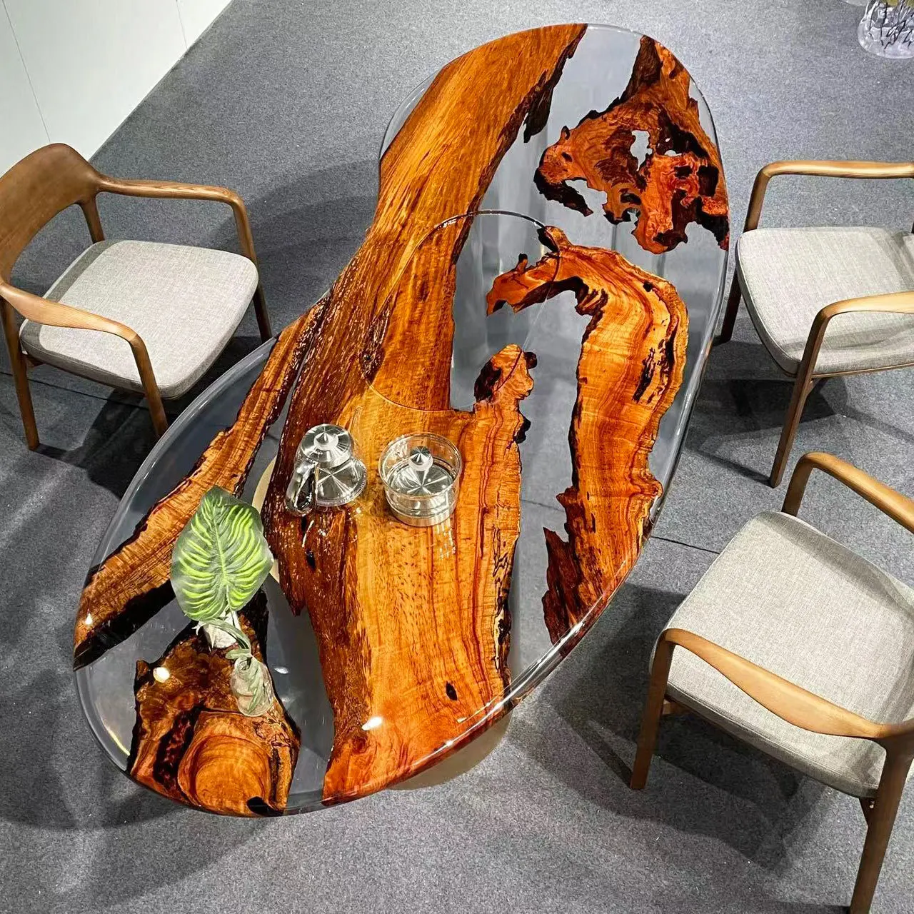 Modern Walnut Epoxy Handmade Solid Wood Dining Table Eco-friendly and Durable for Home or Hotel/Villa Use