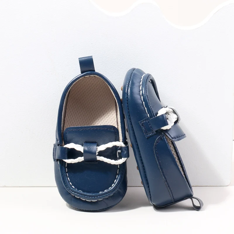New Arrival Anti-Slip Soft PU Baby Dress Shoes with Flat Outsole Breathable Slip-On Loafers for Boys BBW3229 supplier