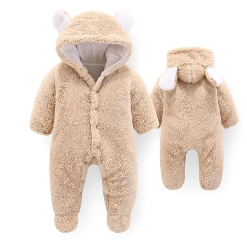 Зимняя одежда для новорожденных девочек, комбинезоны с медвежьими ушками, утепленный костюм с длинным рукавом, Детский комбинезон с капюшоном, одежда для сна