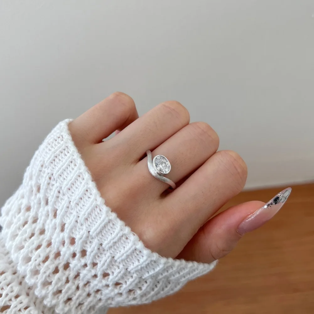 KAKODIY High Quality Jewelry Custom Curved Brushed Surface 925 Sterling Silver Oval Cubic Zirconia Topaz 5A Zirconia Wedding Promise Ring detail 4