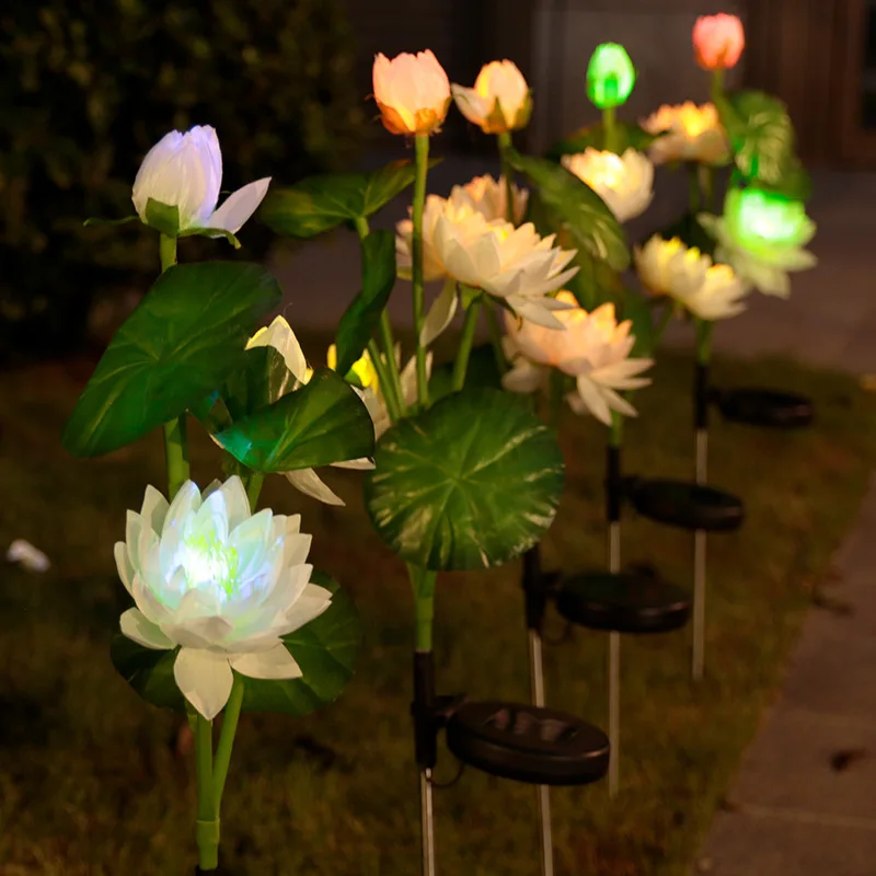 Garden Light Multicolor Changing Solar Powered Fountain Pond Pathway Light Outdoor Landscape Path Lawn Lotus Flower Lamp