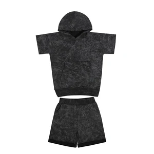 New Designer Trendy Custom Fashion Kids Batik French Terry Hoodie Shorts Sleeves Kids 2 Piece Clothing Set Kids Oversized Hoodie