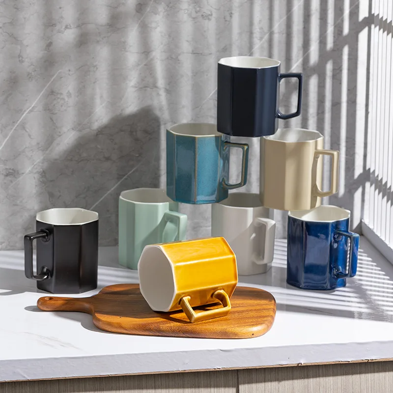 2024 Modern Luxury Octagonal Porcelain Custom Ceramic Mug Vintage Coffee Mug Printed with Handle Plain Blank Custom Ceramic Cup