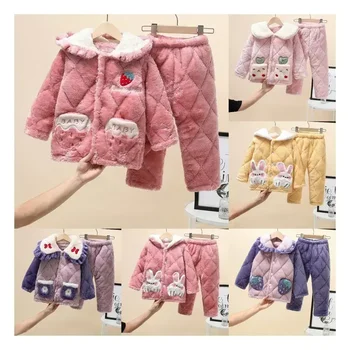 Children's lovely animal flannel cartoon animal jumpsuit pajamas long sleeve cartoon parent-child autumn winter kids pajamas