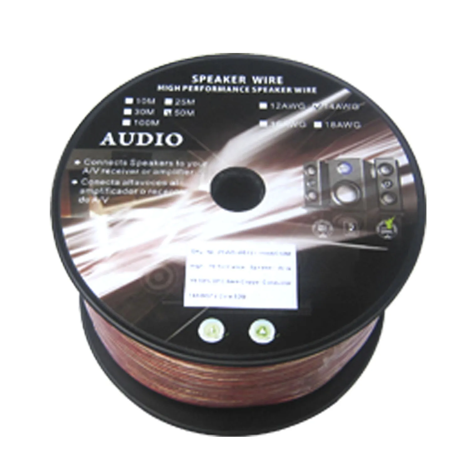 Spool of High Quality Transparent PVC Speaker Wire for Audio to Amplifier, Surround Sound System, TV Home Theater and Car Stereo