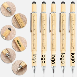 Custom Ballpoint Pen  Eco Friendly Bamboo Pen Multi Outdoor Tool Level Screwdriver Touch Screen Office Promotion Custom Ball Pen