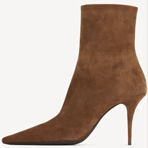 Autumn Winter Women Brown Suede Ankle Boots Pointed Toe High Heel Side Zipper Warming Office Casual Wholesale