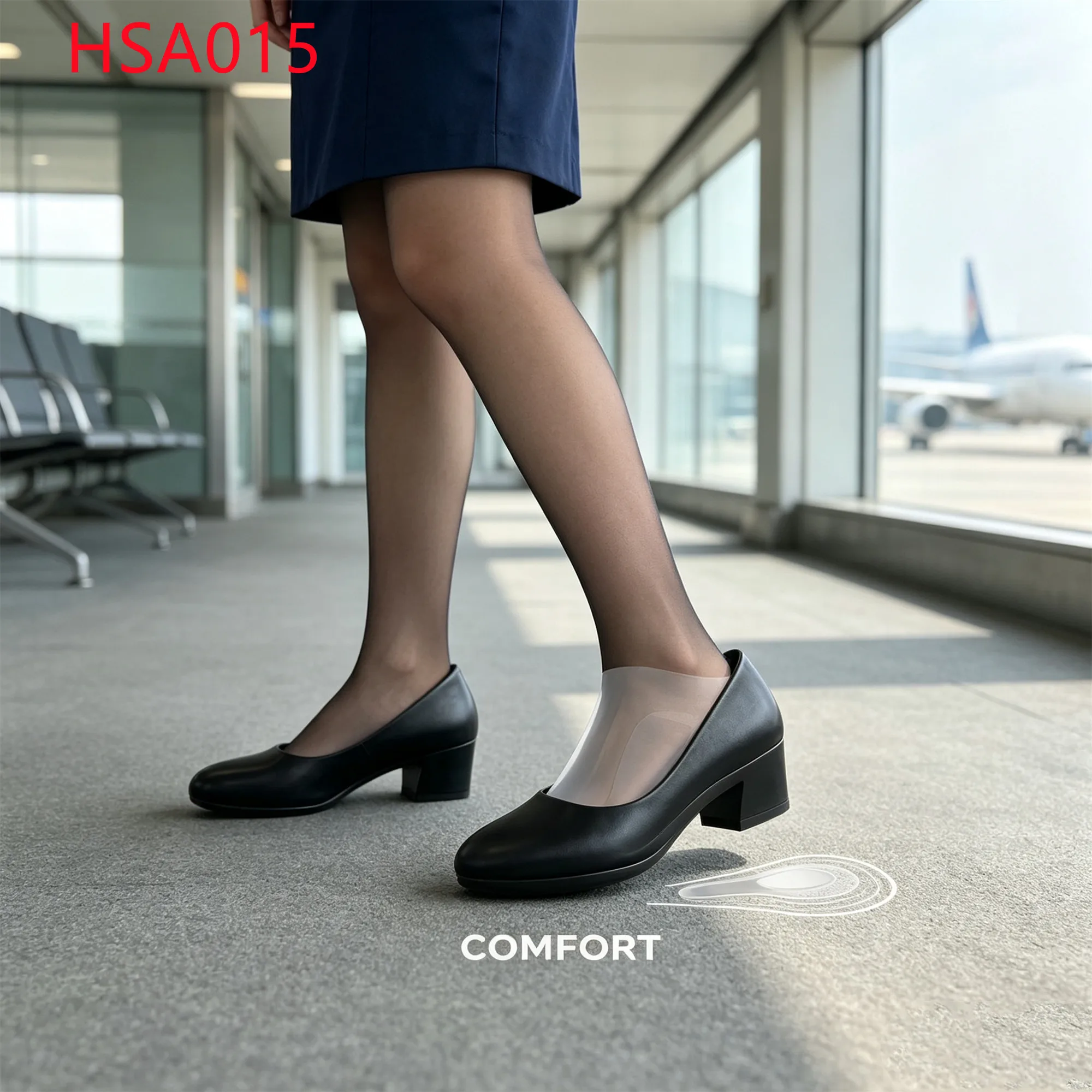 LXG,USA Airline Long Time Standing Cozy Hua Singh Lady Leather Shoes Lobby Duty Low-vamp Design Block Heel Uniform Pumps HSA015