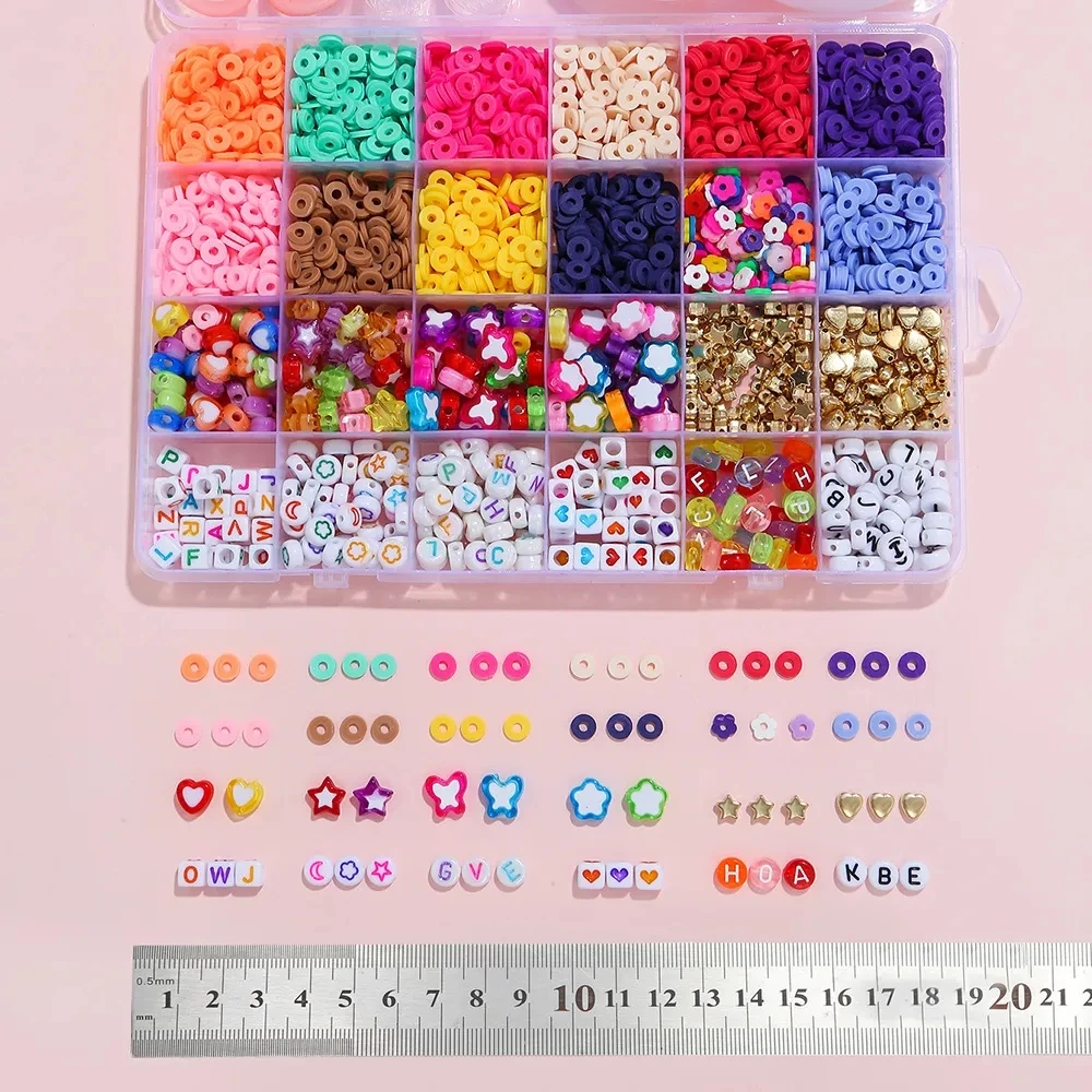 12 Colors 4000pcs DIY Ceramic Loose Bead Set 6mm Flat Round Polymer Clay Beads Kit for Jewelry Bracelet Necklace Making