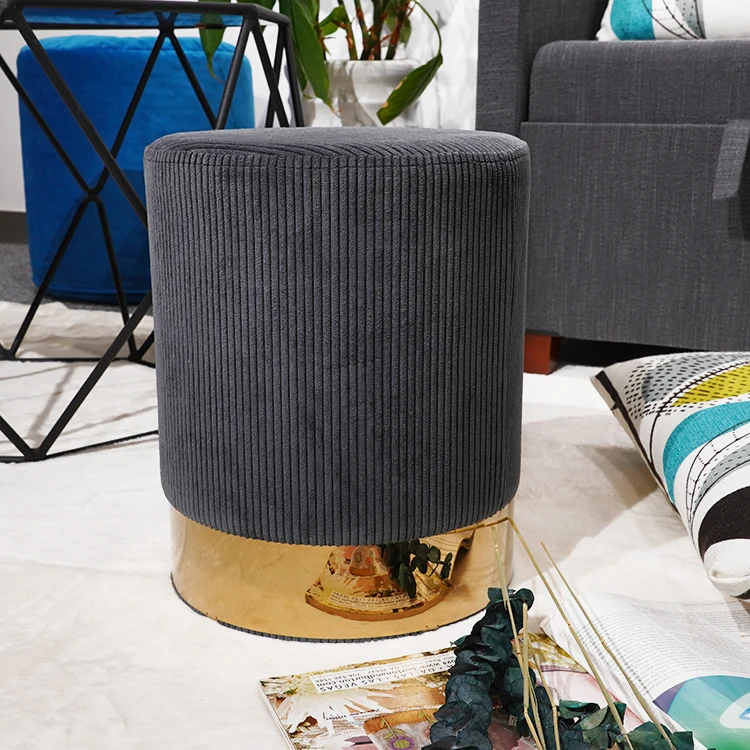 Custom American Light Luxury Colorful Round Ottoman Storage Velvet Small Stool With Golden Ring