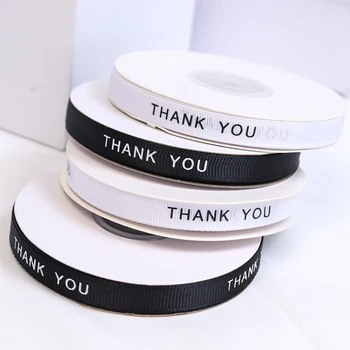 Customized logo black and white series polyester grosgrain satin ribbon with ink printing for gift wrap