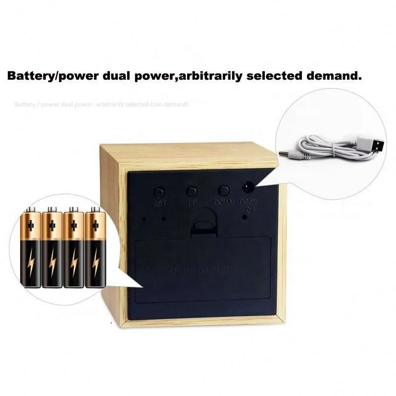 Free Shipping Mini Cube Wooden Clock Voice Control Electronic Desk Clock with LED Digital Table Watch Snooze Cute Alarm Clock Fo
