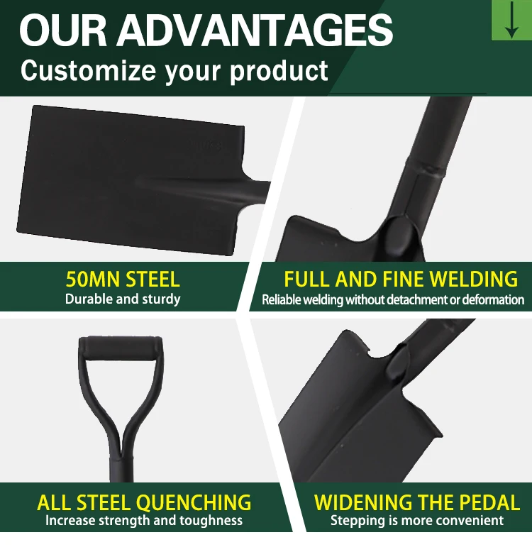 product metal steel   digging  construction garden farming flat square spade  shovel with handle-5