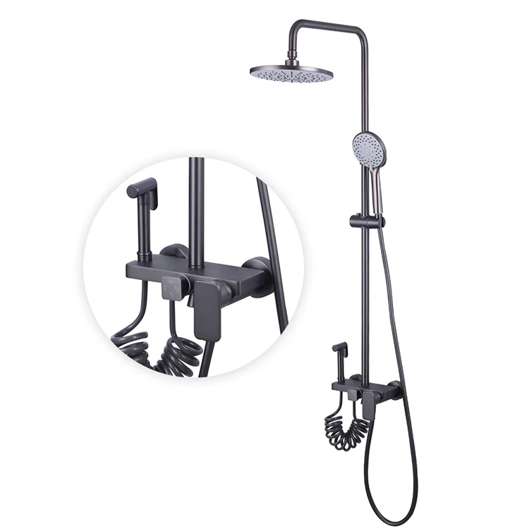 Oro Función de 4 vías Baño frío y caliente Grifos para baño y ducha Juegos de mezcladores de ducha con rociador de bidé