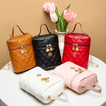 2024 New women's handbag bags Embroidered diamond check chain bag cylinder small fragrance one shoulder oblique span bag