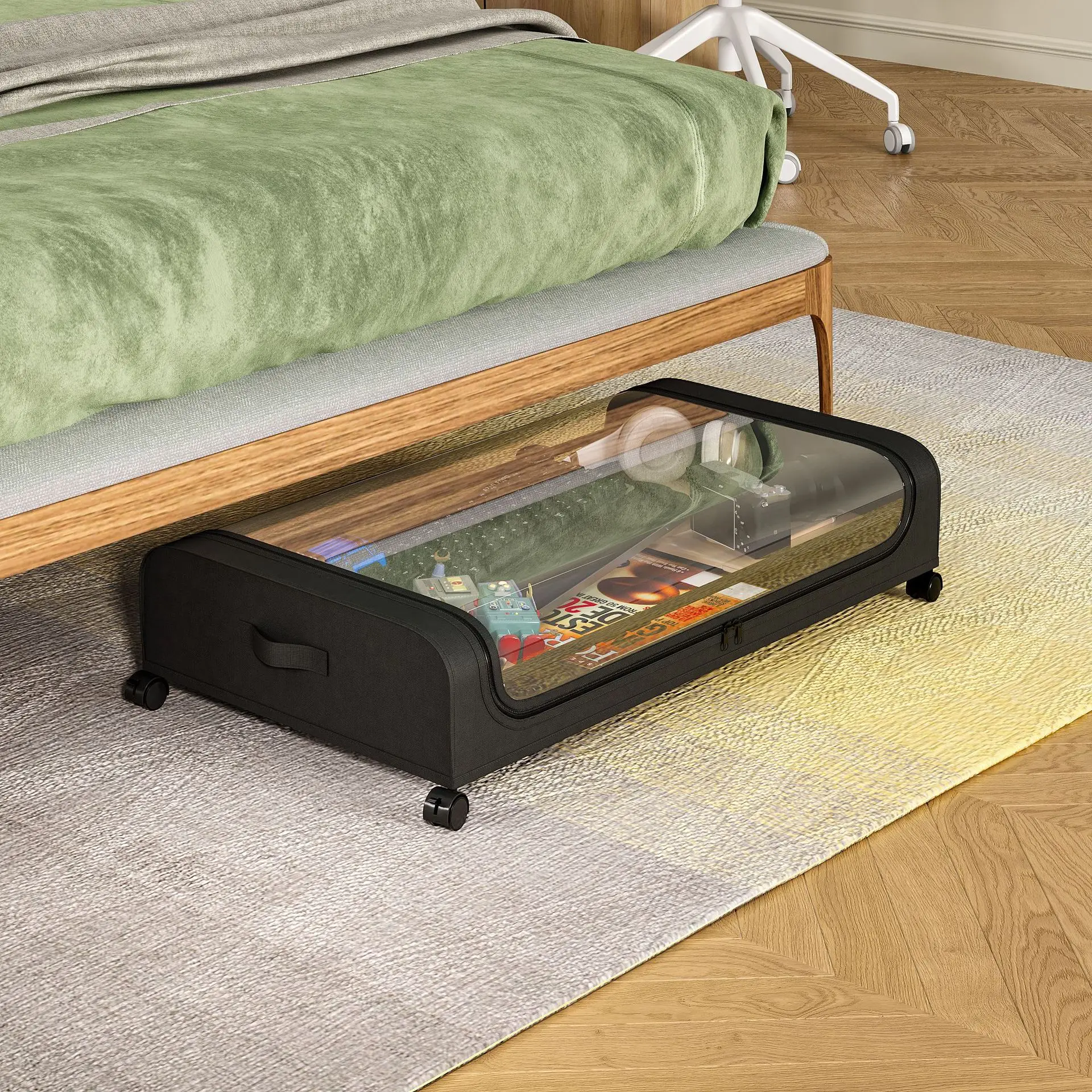 Cloth wheel storage rack under bed Clothing shoes books Dustproof storage box Home slot storage box details