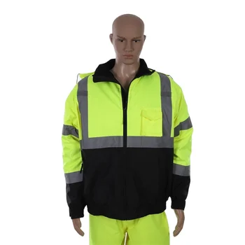 Wholesale High Visibility Safety Work Clothes Construction Security Workwear Reflective Warm Fleece Hoodies Jacket for Mens