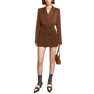 Custom High Quality Old Money Clothing Fashion Elegant Classic Brown Blazer Dress With Notch Lapels and Design Waist
