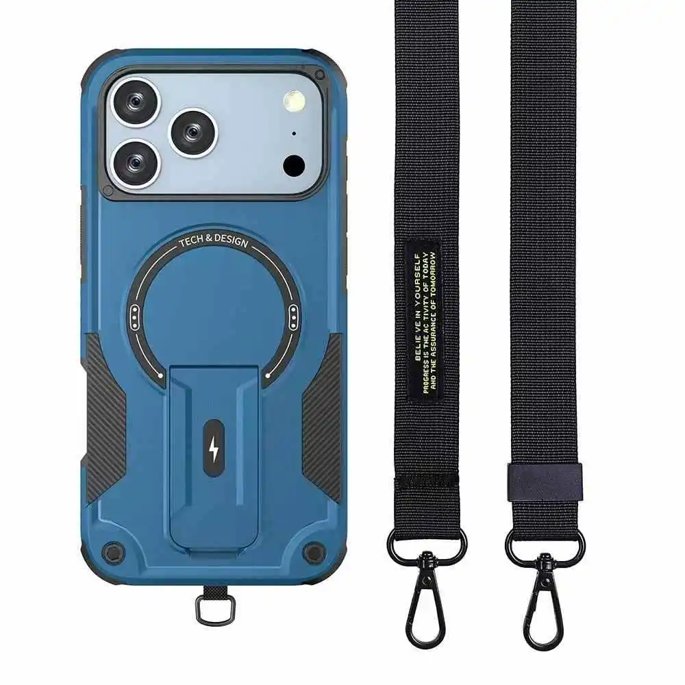 Passend für iPhone 17/16 Pro Max: Magnetische Schutzhülle mit Ständer und Trageband, 3-teiliges Set (2-in-1)_voghion.com